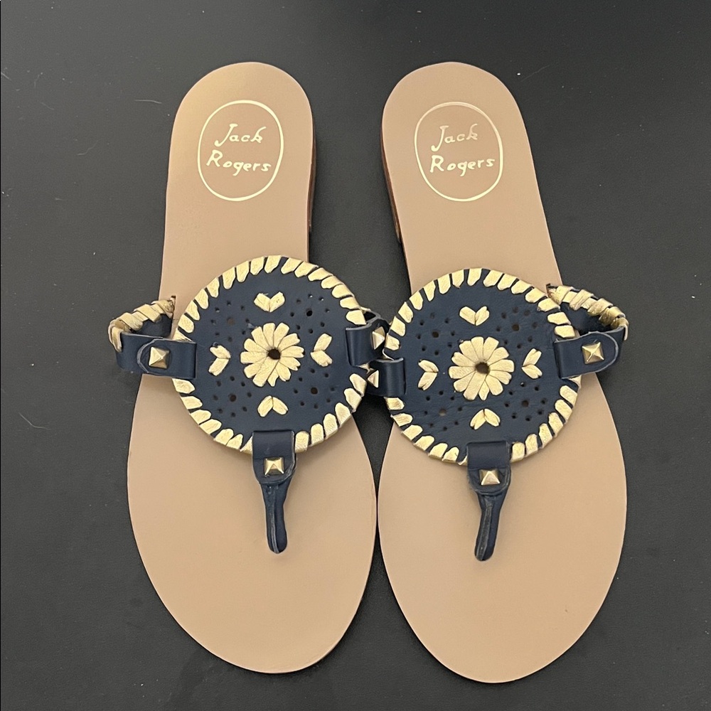 Jack Rogers Midnight Blue and Gold Slip-On Sandals